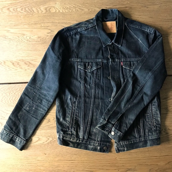 Levi’s Black Distressed Denim Trucker Jacket - Size L - Picture 2 of 4
